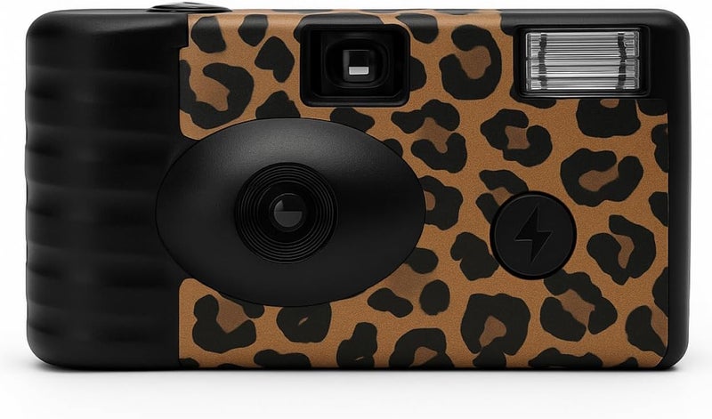 Lensy Disposable Film Camera – 35mm | 24 Shots | Perfect for Vacations, Parties, Weddings & Events, Easy-to-Use | Built-in Flash | Retro Photos | Film Included | No Batteries Needed (Cheetah Print) - Image 1